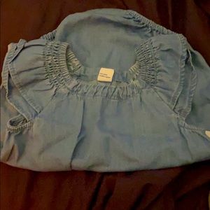 Baby jean onesie and red baby sandals